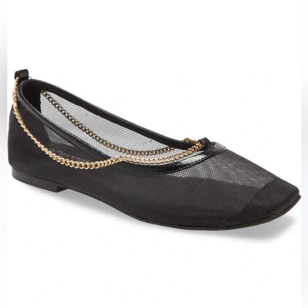 JEFFREY CAMPBELL GERALDINE BLACK MESH GOLD
CHAIN BALLET FLATS SIZE 6 - Picture 1 of 11